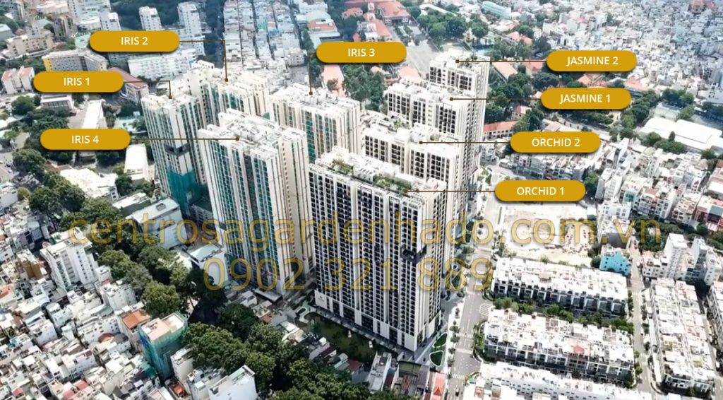 Mặt bằng vị trí dự án căn hộ Hà Đô Centrosa Garden Quận 10 phân khu Orchid Jasmine Iris