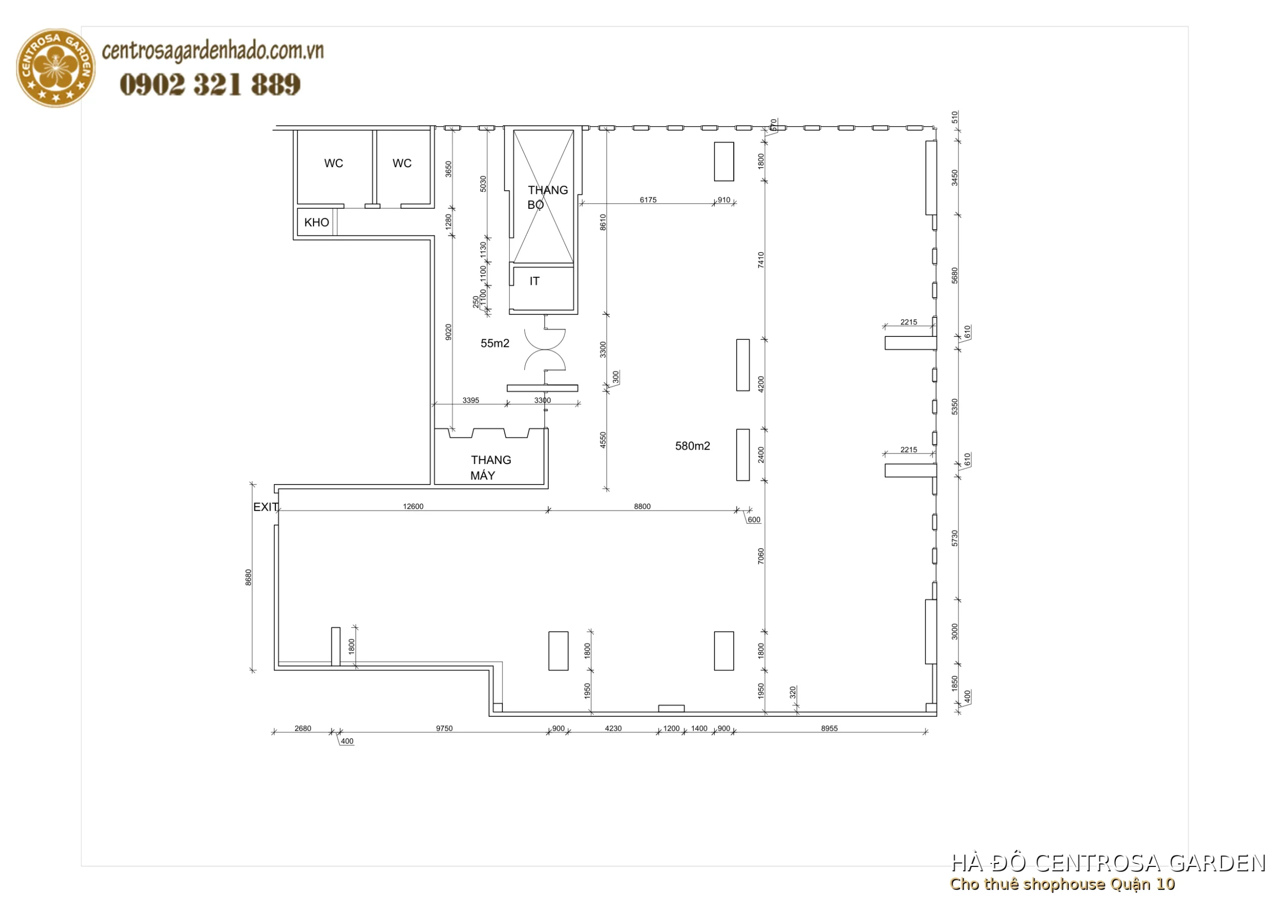 Mặt bằng layout shophouse Hà Đô Centrosa Garden Quận 10