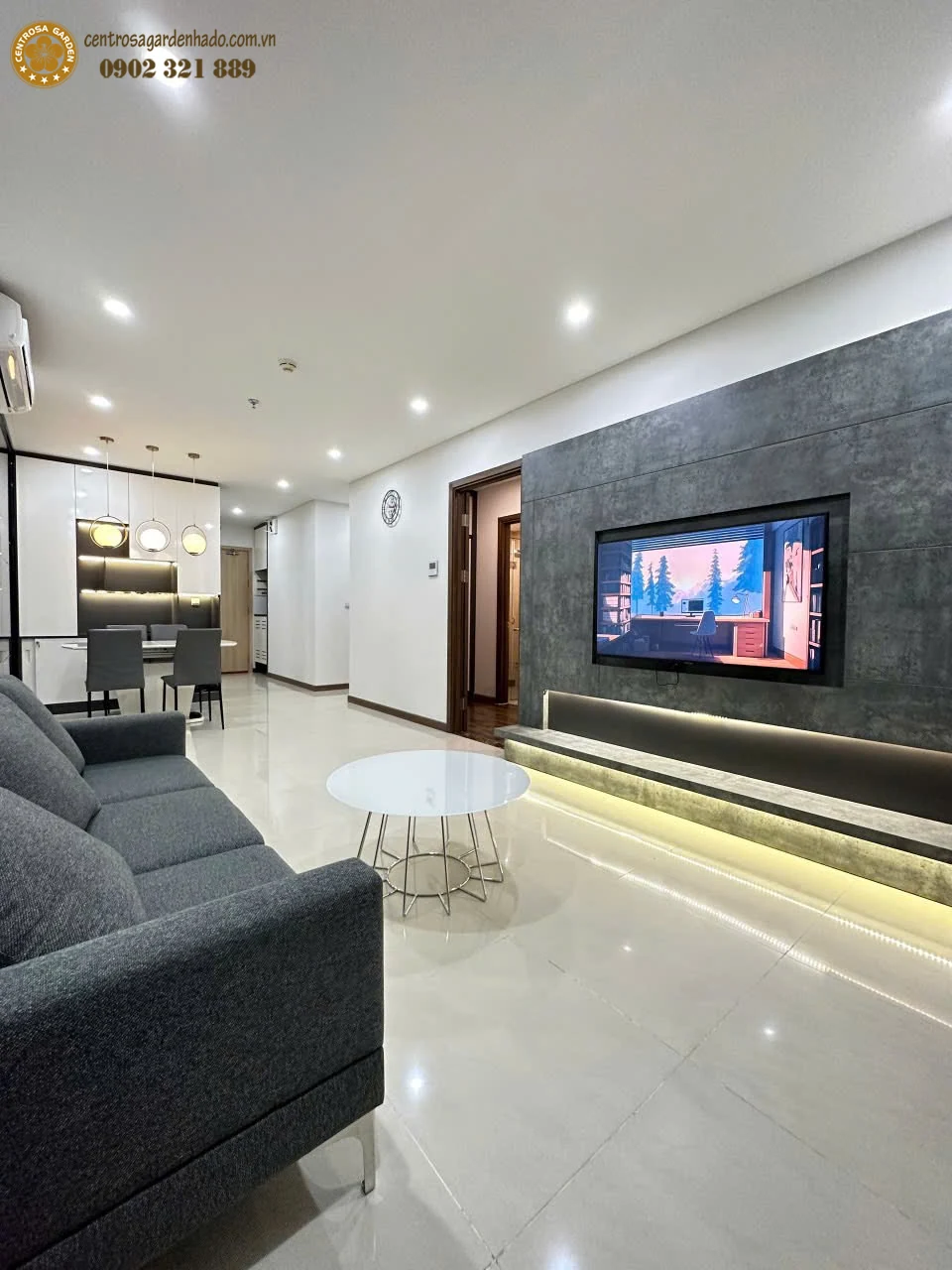 Phòng khách liên thông phòng ăn căn hộ Jasmine 2 Hà Đô Centrosa 86m²